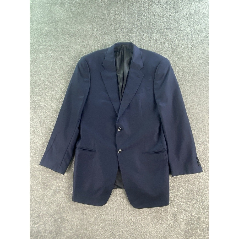 Armani Collezioni Suit Jacket 42 L Blue Wool Birdseye Designer Italy Sport Coat